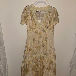 LoveShackFancy Tink Silk Maxi Dress (Lemon Daydream)